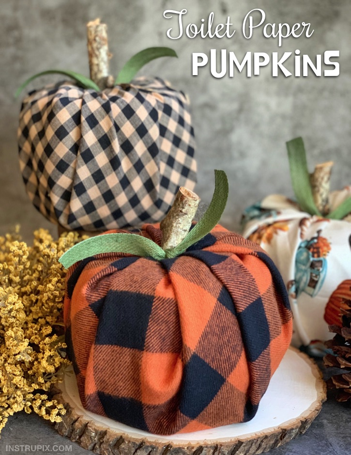 DIY Fall Home Decor Idea: Quick, easy and cheap pumpkins made with toilet paper and fabric!