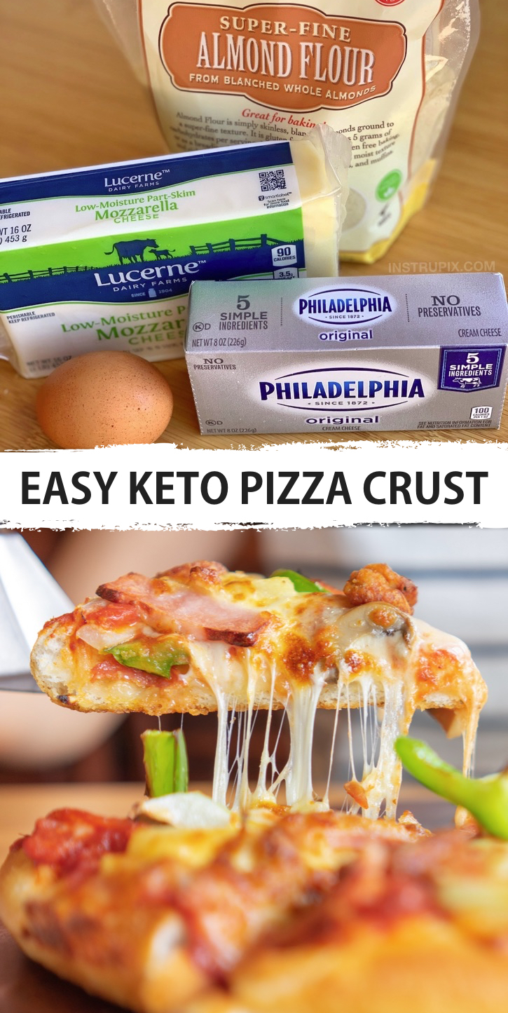 Looking for quick and easy keto pizza dough recipes made with almond flour? This quick and easy low carb pizza crust recipe is not only simple, it's incredibly tasty! Also known as fathead dough, this 4 ingredient recipe can also be used for breadsticks or even keto sand which bread. It's very universal and the perfect recipe for beginners on a ketogenic diet. Add this to your meal plan for busy weeknight dinners at home! Great for lunch, too. The entire family will love it! #instrupix #keto 