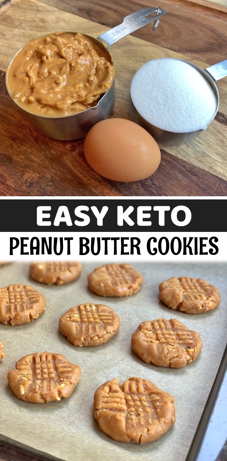 These easy keto peanut butter cookies are made with just 3 ingredients: peanut butter, an egg and the low carb sweetener of your choice like Swerve or Monk Fruit. So simple and delicious! If you're looking for easy low carb or keto dessert recipes, these baked cookies are a breeze to throw together with pantry staples. They will satisfy your sweet tooth without any of the guilt. Simply mix everything together, roll the batter into balls and place them on a baking sheet. Bake, and dig in!