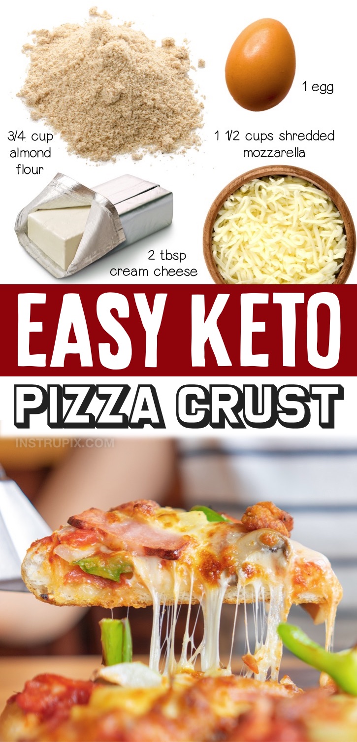 Easy Keto Pizza Crust Made With Almond Flour & Cream Cheese (A.K.A. Fathead Dough). This low carb pizza crust makes following a keto diet a breeze. You seriously feel guilty eating it beacuse it tastes so good, but it super low in carbs thanks to the mixture of almond flour, cream cheese, mozzarella and an egg. This fathead dough is actullay really versatile in that you can make just about any kind of bread with it. A must-have keto recipe! Add this to your meal plan. Your family will thank you!