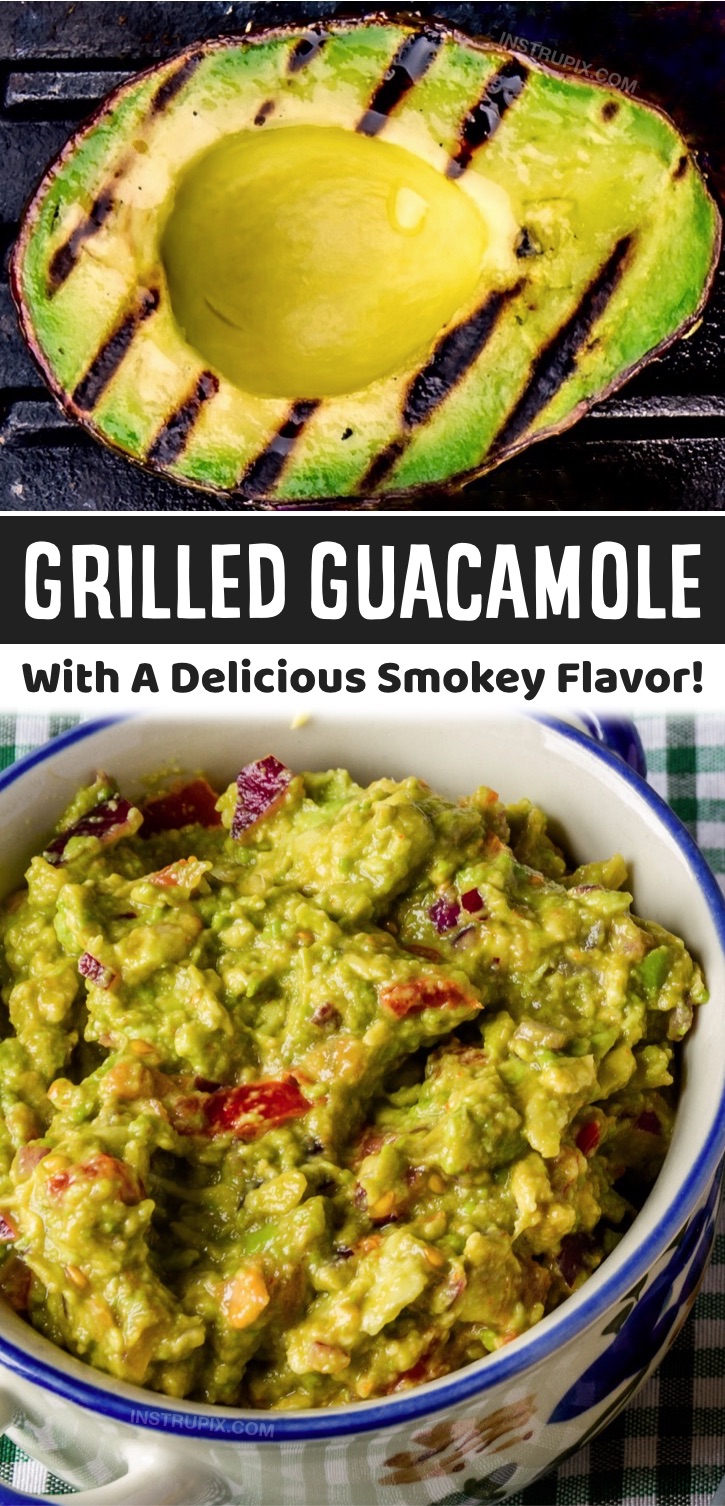 Looking for fiesta party dip recipes? This grilled guacamole is absolutely incredible! It’s an excellent party appetizer or compliment to burritos, tacos and more. Now, don’t go throwing your guacamole on the grill, just the ingredients that go inside of it. I’m talking about your avocados, onion, tomato, jalapeños and anything else you want to fire up in there. You can serve this as a dip with tortilla chips, serve it in tacos, spread it on toast, or it can easily compliment any low carb meal.