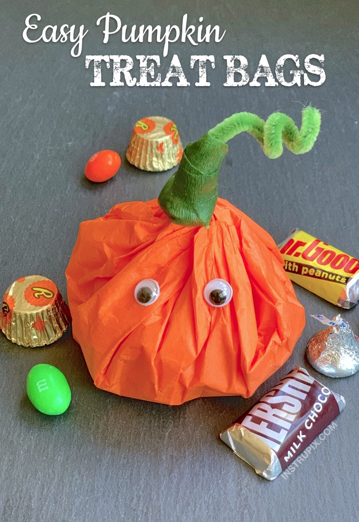 DIY Halloween Treat Bag Party Favors For Kids - Tissue Paper pumpkins stuffed with candy! 