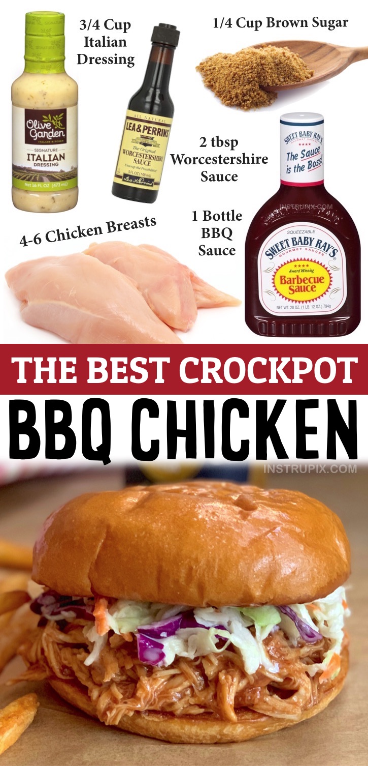 Easy Crockpot BBQ Chicken Breast Recipes | If you like yummy food, then you are going to love this slow cooker chicken! It's makes for the best shredded barbecue sandwiches on the planet. Serve this zesty pulled chicken in toasted buns with coleslaw. A family favorite meal! Great for special occasions or family gatherings. Such a simple meal even for busy weeknights or anytime you don't feel like cooking. Just a few cheap ingredients that you probably already have at home. My kids love it, too!