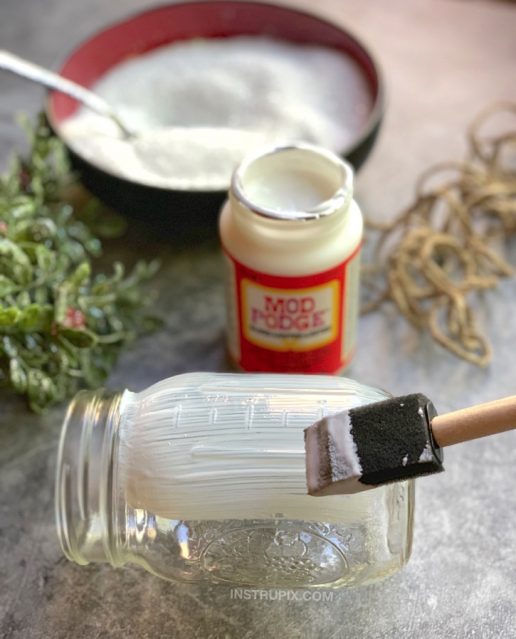 DIY Christmas Craft Snowy Mason Jar Tea Light Holders