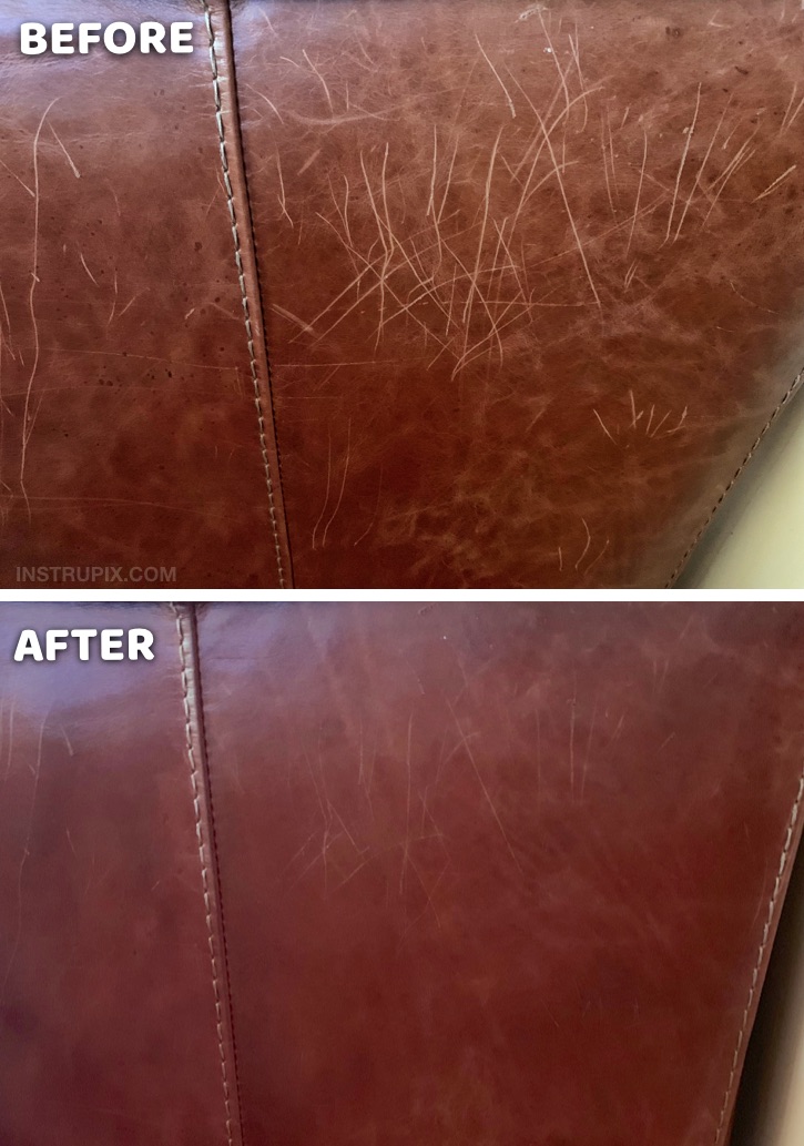 Useful Life Hack: How to removes scratches on leather furniture with one simple ingredient! This easy trick works like a charm. If you have cats, this tip will really come in handy! DIY Homemade Leather Scratch Repair #instrupix #lifehacks 