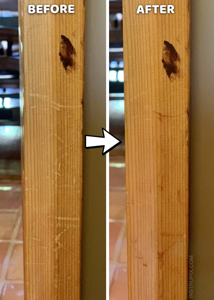 Useful Life Hack: How to removes scratches on wood with one simple ingredient! This easy household tip works like a charm for furniture, cabinets and more. DIY Homemade Wood Scratch Repair #instrupix #lifehacks 