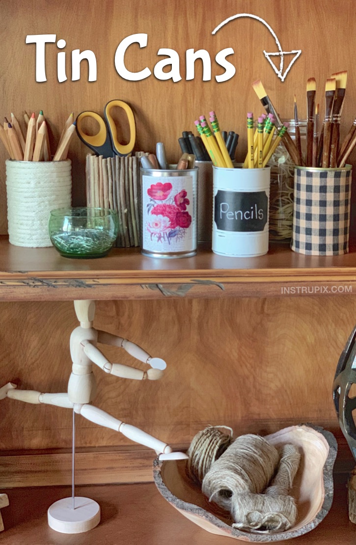 DIY Office Organization Idea: 6 Easy Ways To Dress Up A Tin Can -- great for pencils, pens, brushes and other office supplies! #instrupix