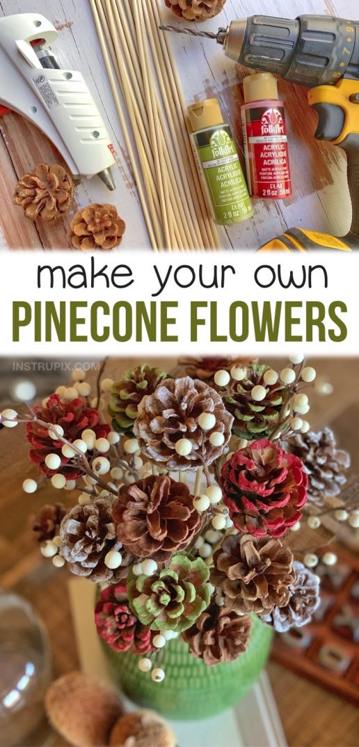 Craft Idea For Adults Easy DIY Pinecone Flowers With Stems