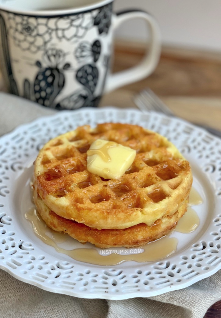 Quick and easy 3 ingredient Keto Chaffles Recipe made with almond flour.