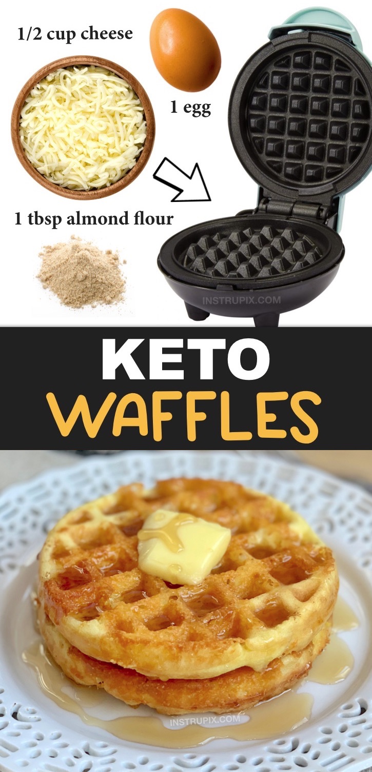 Easy Keto Waffles (also known as chaffles) made with almond flour or coconut flour, an egg and shredded cheese. Just 3 ingredients! This quick and easy keto breakfast idea is soon going to be your new favorite low carb breakfast! It's simple, low carb, ketogenic friendly, grain free, gluten free and super delish! It can be eaten as bread with a sandwich or as traditional waffles for breakfast. Yum! #keto #lowcarb #instrupix