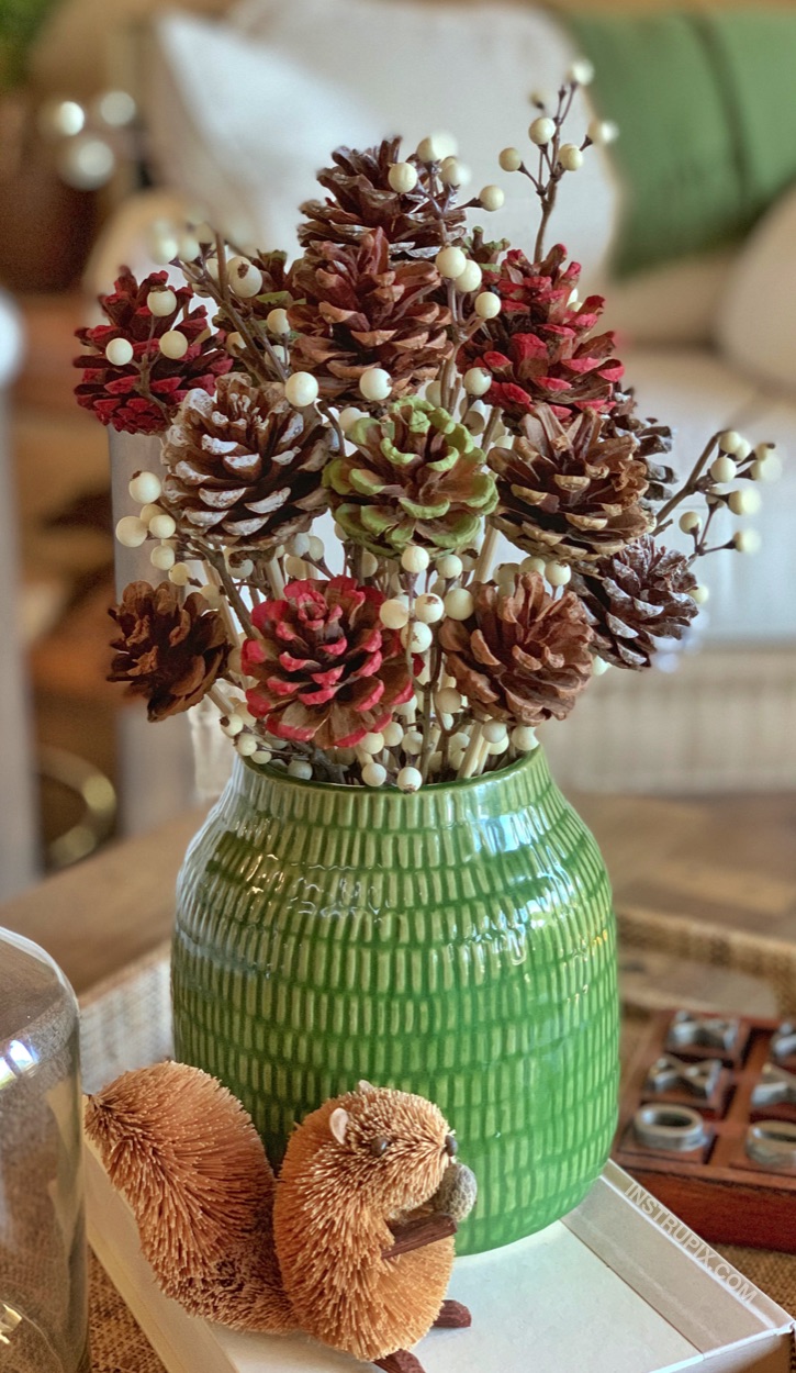 Easy DIY Painted Pinecone Flowers With Stems -- a simple tutorial on how to make them! They're a charming centerpiece idea for fall, Christmas or any occasion. A simple craft for adults!