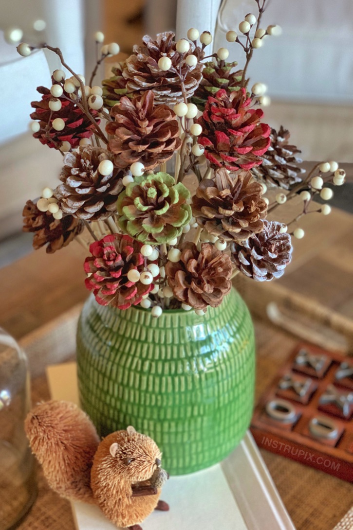 DIY Pinecone Flowers With Stems in a Vase