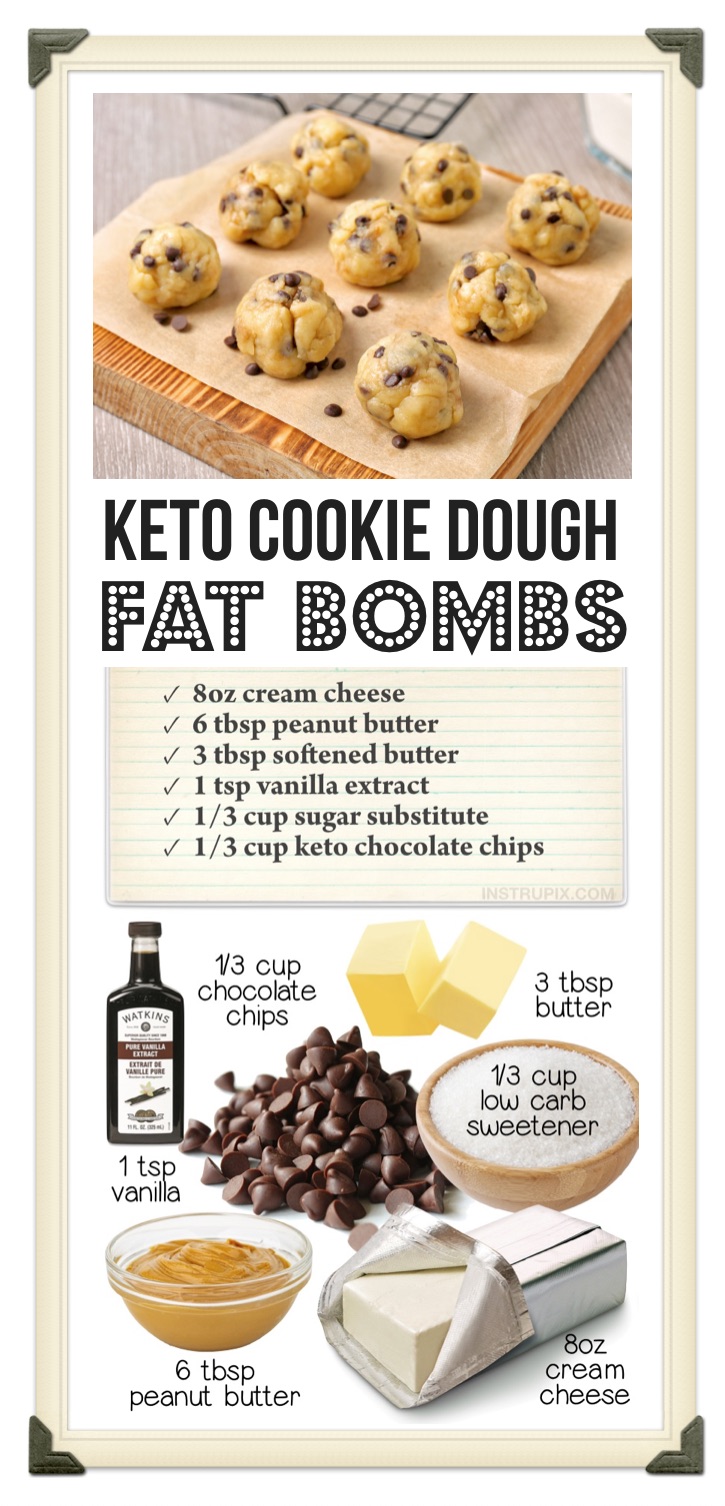 A Quick & Easy No-Bake Low Carb Dessert Recipe | This simple keto fat bomb recipe is made with just cream cheese, peanut butter, butter, vanilla extract, sugar free chocolate chips and Swerve (or the low carb sweetener of your choice). And let me tell you, they are absolutely divine! Just one of these cookie dough balls crushes your sweet cravings. If you like edible cookie dough, you’re going to love these even more. Once frozen, they have a beautiful texture and they tend to last a lot longer