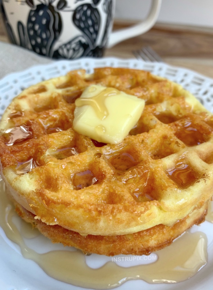 Super easy 3 ingredient keto waffles made with almond flour, an egg and shredded mozzarella cheese.