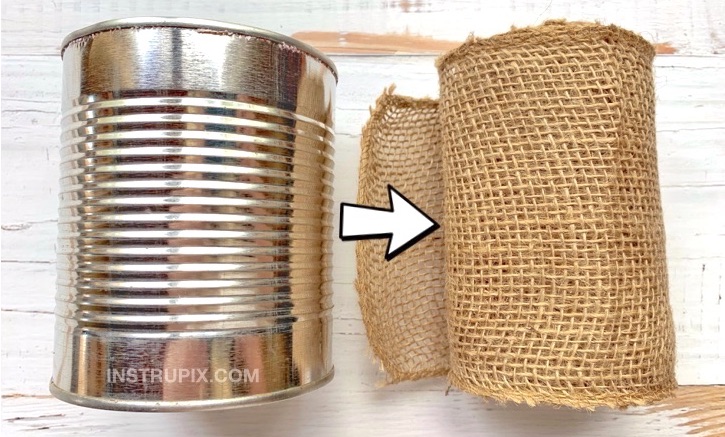 Tin Can and Burlap Makeover -- DIY home decoration idea for holidays and more.