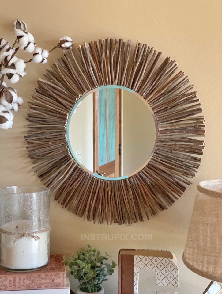 Easy Diy Stick Framed Mirror A, How To Make Rustic Wood Mirror Frame
