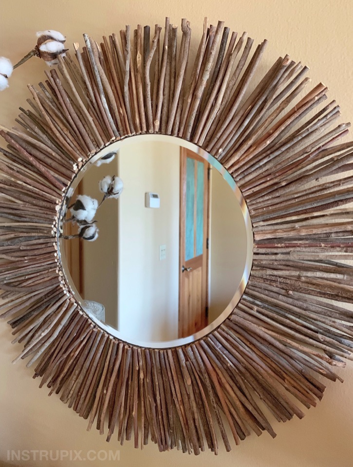 Easy & Cheap DIY Stick Framed Round Mirror Project