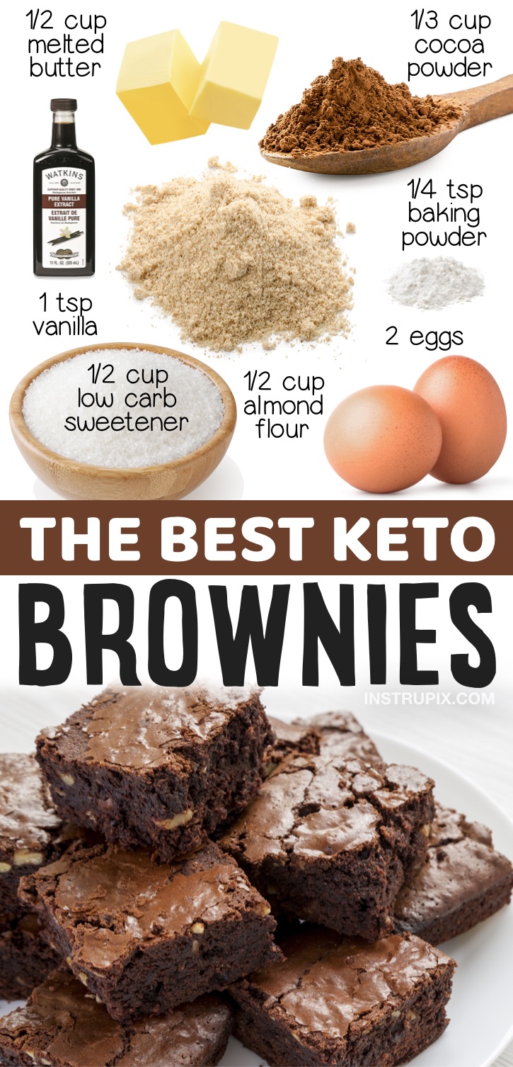 The great thing about these keto friendly brownies is that they are made with just a few pantry staples including almond flour, cocoa powder, vanilla, eggs and the low carb sweetener of your choice. So simple! If you're looking for quick and easy keto desserts to make, these low carb brownies are so moist and yummy! Make them with or without nuts. I'm always looking for easy sweet treats to make that fit into my keto diet, and I've made these amazing chocolate brownies so many times.