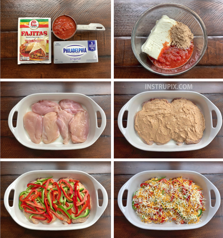 Step by step instructions for Cheesy Fajita Oven Baked Chicken -- A quick and easy dinner recipe for the family! Healthy, low carb and a breeze to throw together in just one pan.