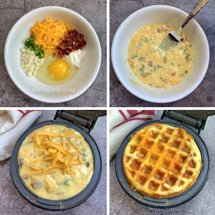 Quick and Easy Savory Jalapeño Popper Chaffles Recipe -- Keto and low carb crispy waffles made in a mini waffle maker with simple ingredients.