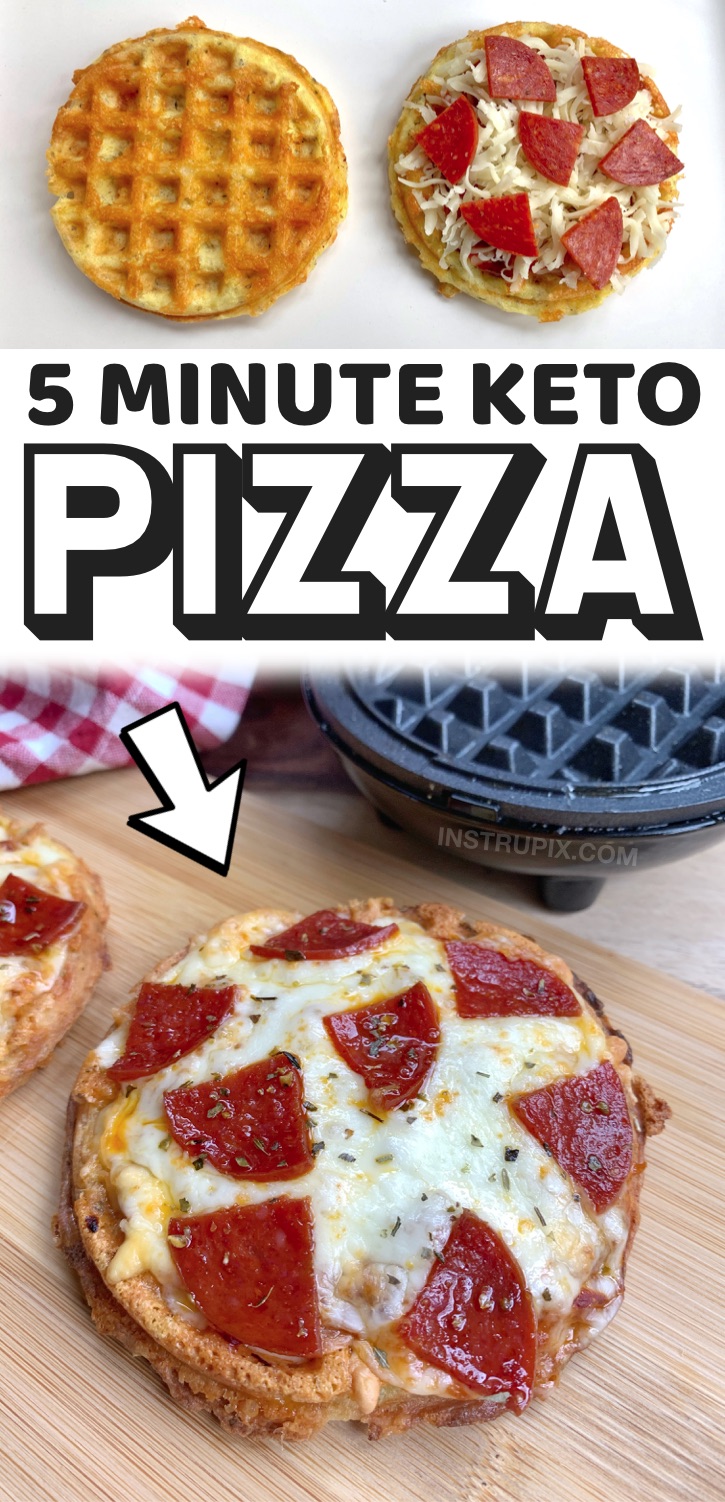 Looking for easy keto meals for beginners? Guess what? You CAN eat pizza! Plus it's really quick and easy to make thanks to a mini waffle maker. These mini low carb pizza crusts are perfect for last minute lunch or dinner ideas. They are so simple to make with just a few ingredients that you probably already have at home: almond flour, cheese, egg and seasoning (plus the low carb pizza toppings of your choice). These pizza chaffles are really cheap to make and my whole family loves them!