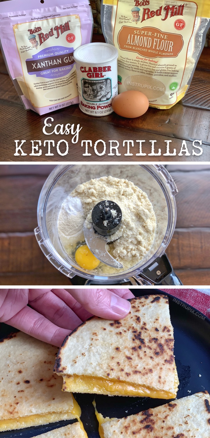 The BEST Easy Keto Tortillas Recipe Made with Almond Flour -- A simple low carb and flourless recipe that is quick and easy to make with just almond flour, xanthan gum, baking powder, an egg and salt. Keto friendly, soft, bendable, delicious, simple and a must try for the keto diet. 