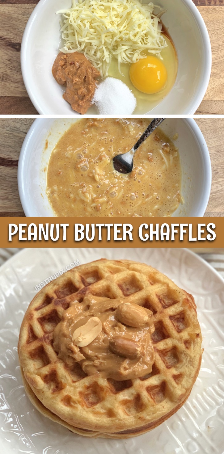 Looking for keto breakfast ideas for busy mornings? This Easy Keto Sweet Peanut Butter Chaffles Recipe is made with just 5 ingredients and only takes a few minutes to make in your mini waffle maker! These peanut butter chaffles are my new favorite sweet low carb breakfast. So simple to make too! Great for beginners on a ketogenic diet. #keto #chaffles #instrupix
