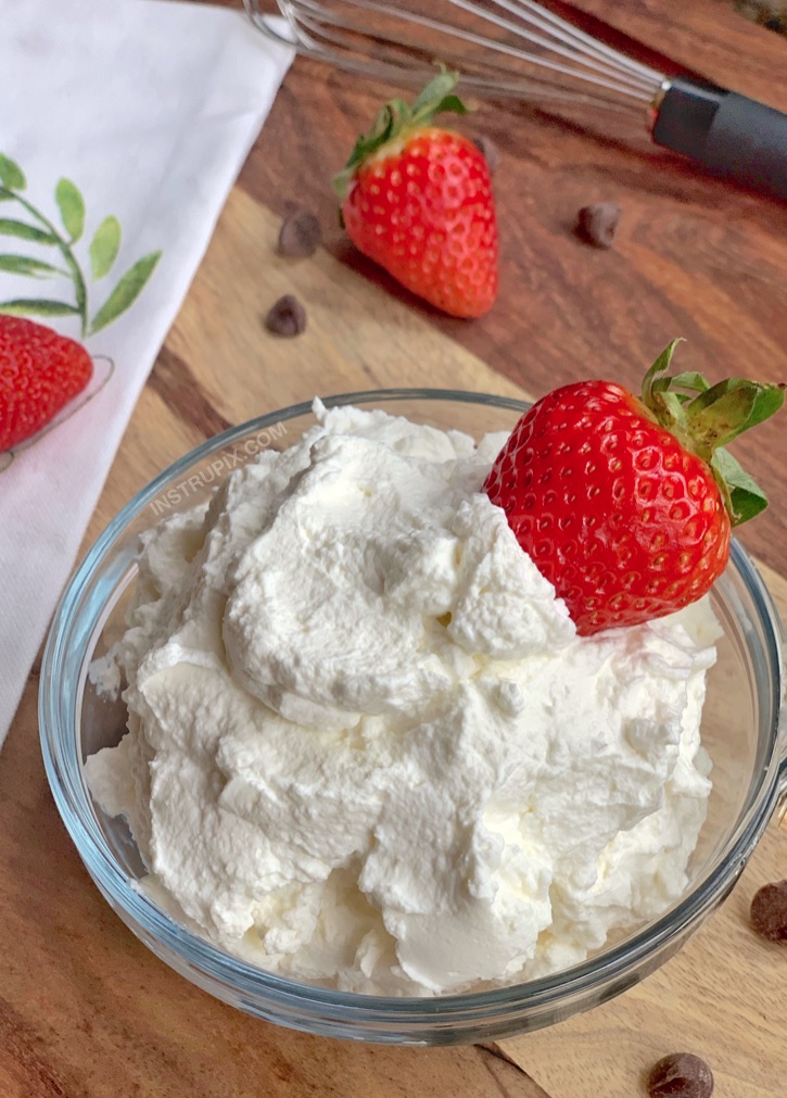 Quick and easy Cool Whip recipe made with swerve! The best keto dessert recipe! Low carb, quick and made with simple ingredients. Low carb whipped cream recipe.