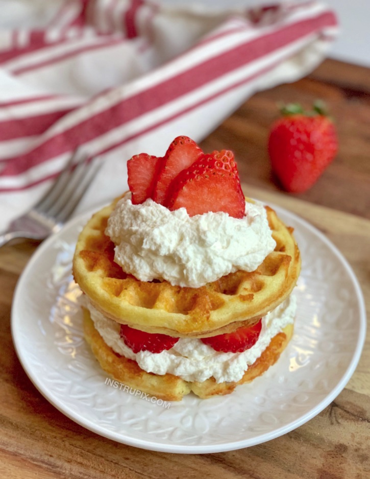 Strawberry Chaffles made with 3 Ingredient Keto Whipped Cream