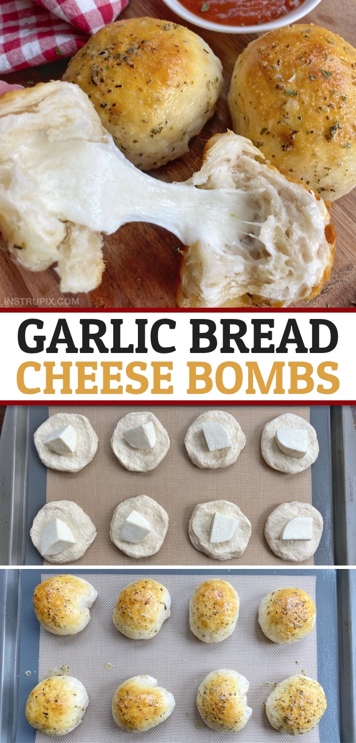 This easy Pillsbury biscuit recipe is to die for! The BEST comfort food -- made with just 4 simple ingredients: Pillsbury biscuits, cheese, butter and seasoning (I use garlic and Italian seasoning). My kids love these quick and easy cheese bombs. They are great served as a snack, appetizer or even meal with a little dipping sauce. They taste just like cheesy garlic bread! They are so easy to make even your teenagers can pull these off. Make them for parties, game day or lazy Sundays. #pillsbury