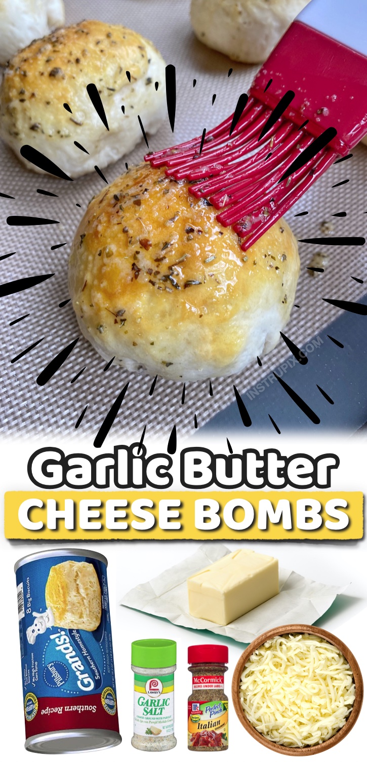 Garlic Butter Cheese Bombs | A super quick, easy, and fun food idea! These cheese stuffed biscuits are so easy to make thanks to Pillsbury biscuits. They only require a few simple and cheap ingredients! The best comfort food and snack idea, especially for kids. My teenagers love them! If you're looking for some serious comfort food, you've got to this creative baking idea. This cheesy bread recipe is wonderful served as an after school snack or even as a meal with a side of salad and some pizza dipping sauce. 