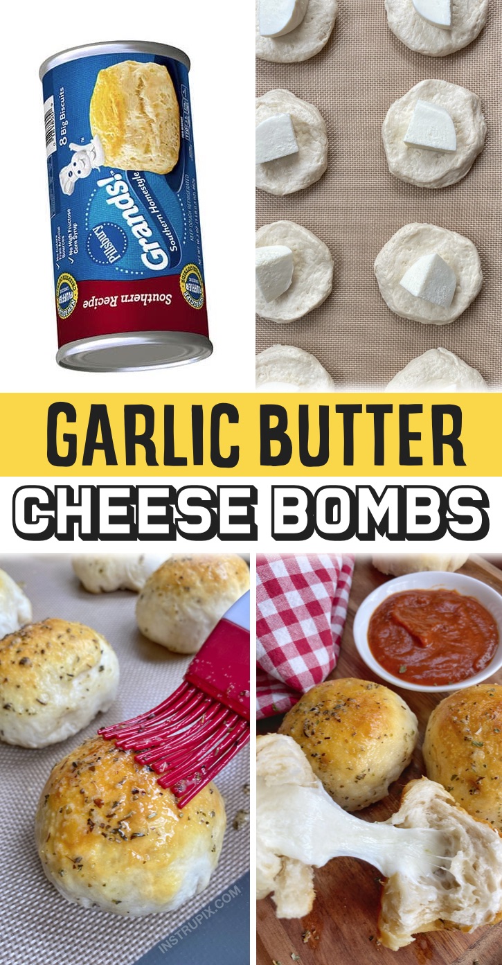 Quick And Easy Snacks For Kids -- Some serious comfort food! My picky kids love these cheese stuffed buttery biscuits (garlic butter cheese bombs). Plus, they are easy enough for older kids and teenagers to make themselves. They are so good dipped in pizza sauce. You simply roll the dough around mozzarella cheese, bake, and then brush on garlic butter. So simple and yummy! These are great as an after school snack or anytime your kiddos have friends over. Fantastic for summer sleepovers! They taste like pizza. Even your picky eaters will love them. 