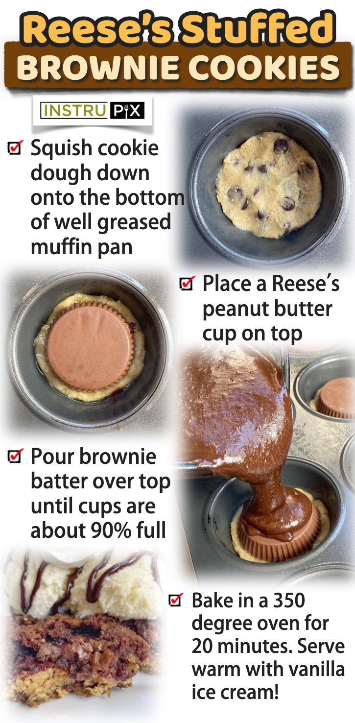 A quick & easy chocolate, peanut butter, cookie dessert! I mean, it really doesn't get any better than this. The best dessert, ever! If you’re looking for quick and easy desserts to make, this chocolate treat is always a hit. My kids love it! I serve this every year for special occasions like birthdays instead of cake. Just 3 ingredients plus the oil and egg to make the brownie batter. This makes for the perfect individual servings. Serve warm with vanilla ice cream! OMG! Delish. 