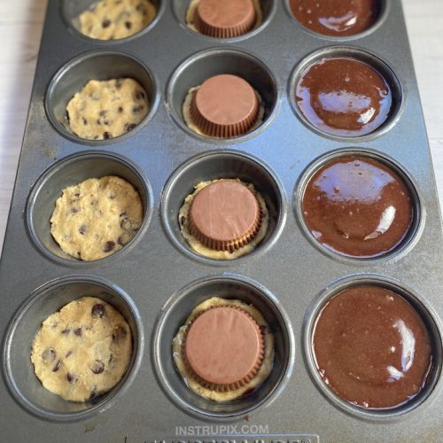 The BEST dessert, ever! Peanut Butter Cup Stuffed Cookie Brownies