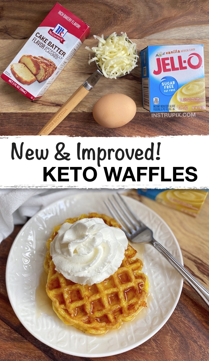 Looking for quick and easy keto breakfast recipes for beginners? These are the BEST keto breakfast chaffles-- new and improved! Made with just 4 simple ingredients in your mini waffle maker: egg, mozzarella, sugar free vanilla pudding mix and cake batter extract! The BEST keto and low carb breakfast recipe, ever. Instrupix.com