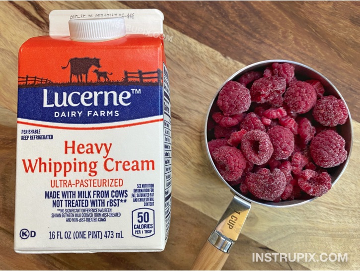 Easy 3 Ingredient Keto Dessert Recipe -- Raspberry Ice Cream Frosty. Quick, easy and low carb! My favorite keto treat. 