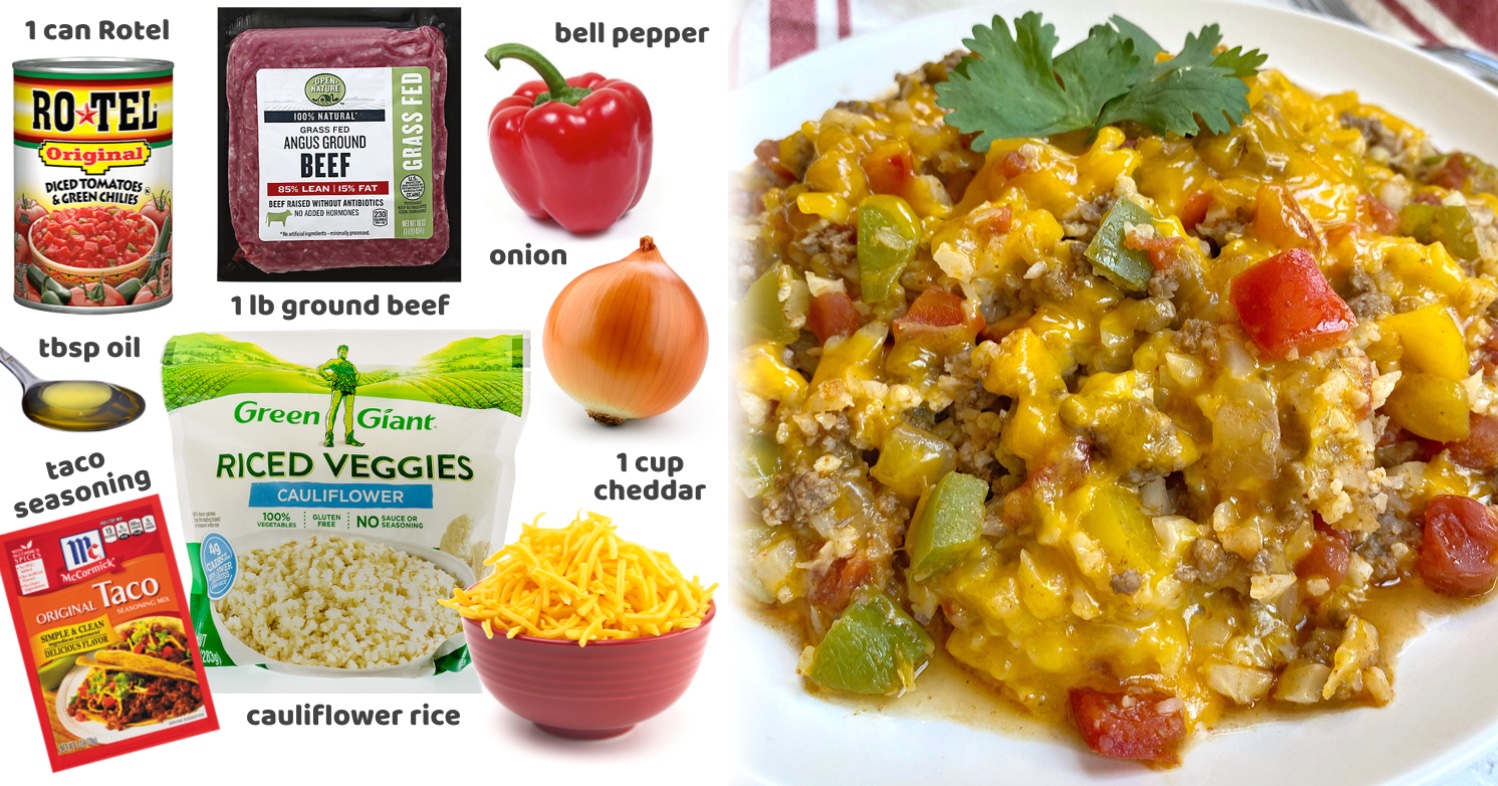 Cheesy Taco Ground Beef & Cauliflower Rice (Low Carb Dinner)