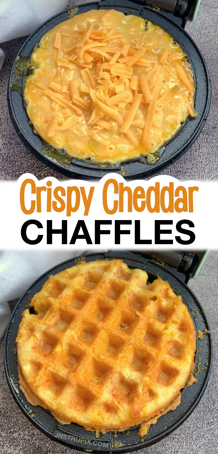 Crispy Cheddar Keto Chaffles Recipe For Sandwiches -- Super quick and easy to make in a mine waffle maker with just 3 ingredients! Cheese, almond flour and egg. The best crispy bread substitute. It's like cheesy toast! Yummy for a BLT, deli sandwich and more. So simple!