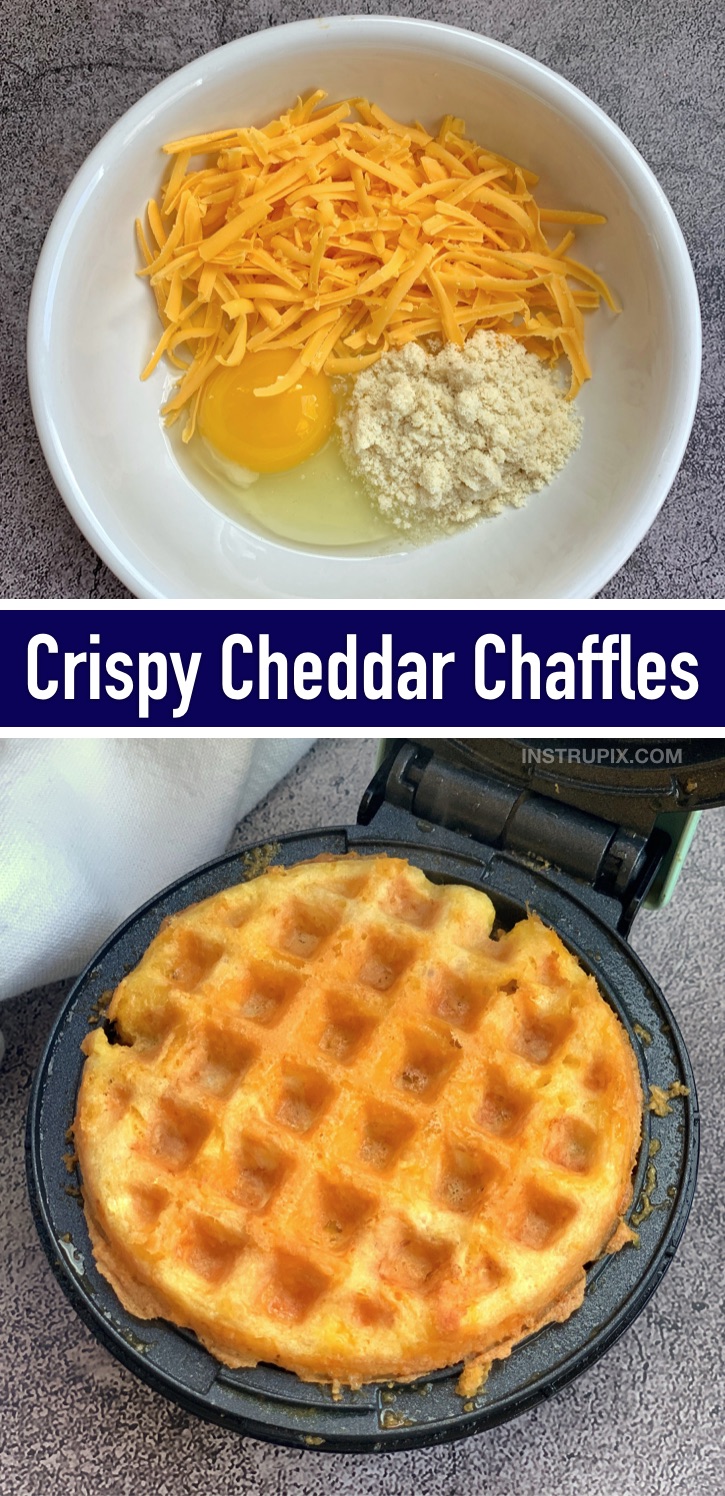 Keto Crispy Cheddar Chaffles Rezept - Der beste kohlenhydratarme Brotersatz oder Snack! Nur 3 einfache Zutaten: Mandelmehl, Cheddar und ein Ei. (Die 10 besten Keto-Chaffle-Rezepte) #chaffles #ketodiet