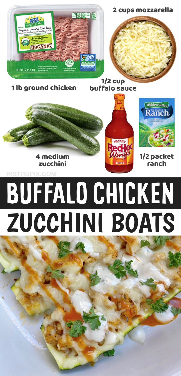 If you’re looking for easy low carb and healthy dinner recipes, these cheesy buffalo ground chicken zucchini boats are insanely delicious for having just a few ingredients! What more could you want? And you don’t have to be on a low carb or keto diet to enjoy them. Anyone who likes buffalo chicken will want to scarf them down. They're also low calorie, gluten free and super yummy! Great for weight loss. Zucchini boats are definitely a fun and exciting way to eat veggies. 