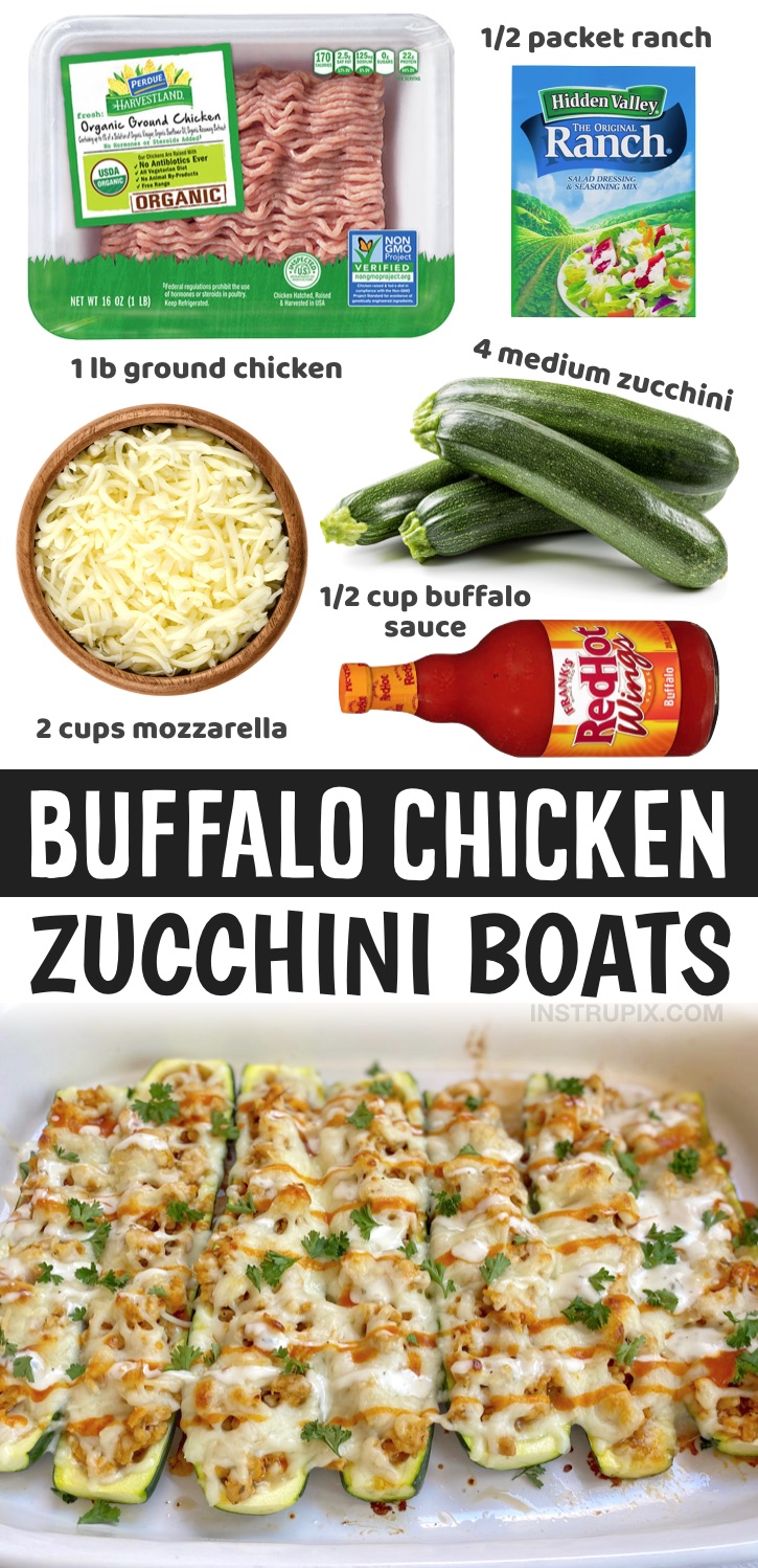 If you’re looking for easy low carb and healthy dinner recipes, these buffalo chicken zucchini boats are insanely delicious for having just a few ingredients! And you don’t have to be on a low carb or keto diet to enjoy them. They are made with just 5 ingredients: ground chicken, zucchini, mozzarella cheese, ranch seasoning and buffalo wing sauce. A really fun and exciting way to eat low carb! Plus, they are just as good leftover for lunch or dinner the next day. A healthy dinner recipe for two.