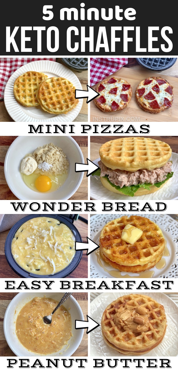 The Best Keto Chaffle Recipes Made With Almond Flour | If you’re looking for quick and easy low carb chaffle recipes, you are in for a real treat! Chaffles are an amazing low carb replacement for sweet waffles, sandwich bread, pizza crust and more. Basically, a simple 5 minute bread recipe! Make them in your mini waffle maker with just a few ingredients for last minute meals and snacks. These chaffles are great for beginners or anyone on a keto diet that is too busy to meal prep or cook.