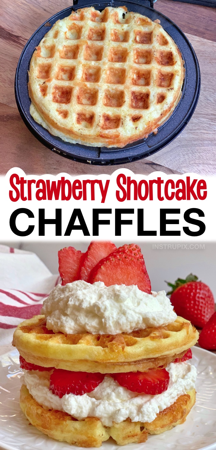 Strawberry Shortcake Chaffles -- A super quick and easy keto dessert recipe made with simple ingredients including almond flour, eggs and cheese. No baking! Such a yummy keto treat to make! The 10 Best Low Carb Chaffle Recipes Made With Almond Flour