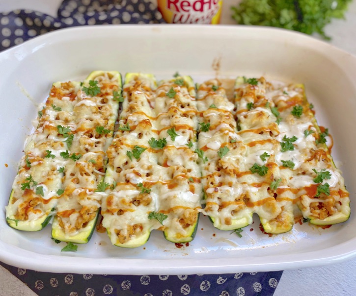 Easy 5 Ingredient Buffalo Chicken Zucchini Boats Recipe (Keto & Low Carb)