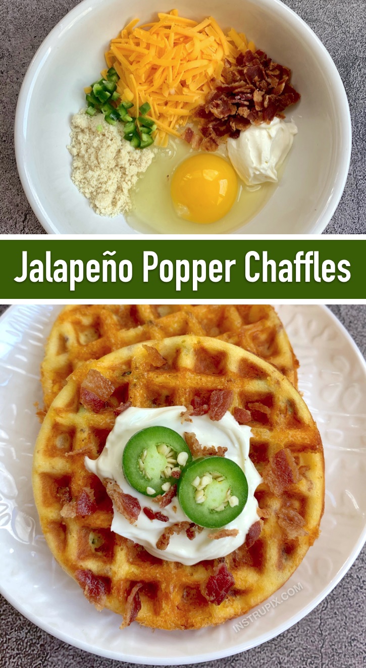 Jalapeno Popper Chaffles (hergestellt aus Mandelmehl und Frischkäse) - Super herzhaftes und köstliches Keto-Snack-Rezept! So schnell und einfach in einem Mini-Waffeleisen zuzubereiten. Kein Backen erforderlich. (Die 10 besten Keto-Chaffle-Rezepte) #jalapeno #keto #chafflerecipes