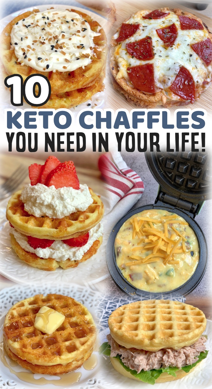 A list of the best low carb chaffle recipes made with almond flour! I seriously couldn't survive on a keto diet without them. They are the absolute best replacement for sandwich bread and sweet breakfast waffles. You'll never miss carbs again! You probably already have the ingredients on hand, too. Most of them are just pantry staples like almond flour, egg, and shredded cheese. If you don't already have a mini waffle maker, you've got to get one pronto! The ultimate quick way to make keto 