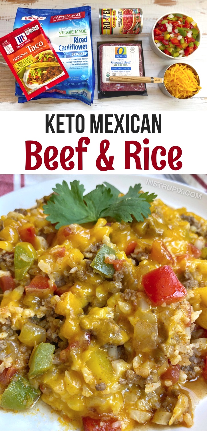 Keto Cheesy Ground Beef & Cauliflower Rice (Quick & Easy