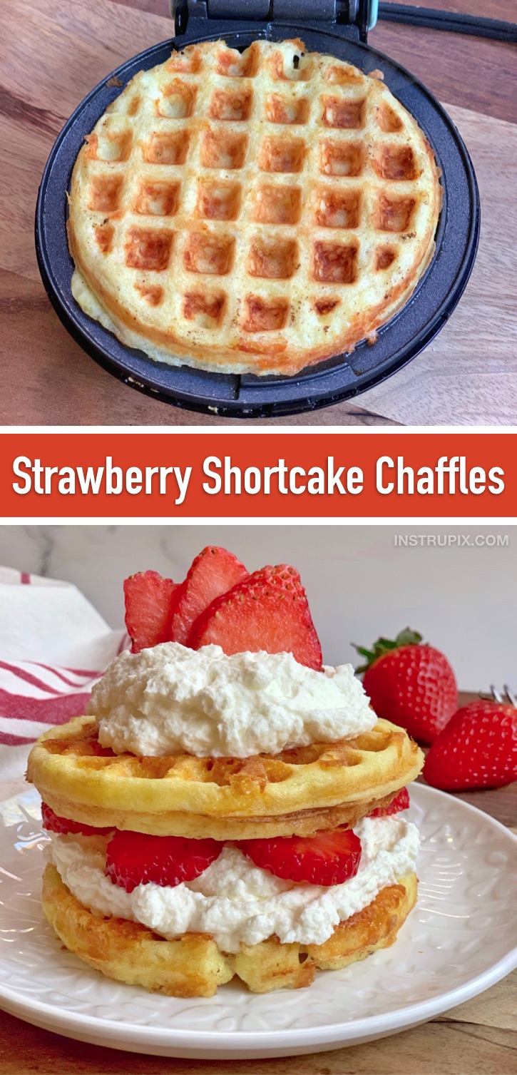Strawberry Shortcake Chaffles - Ein superschnelles und einfaches No-Bake-Keto-Dessert-Rezept aus Mandelmehl und Frischkäse! (Die 10 besten Keto Chaffle Rezepte)