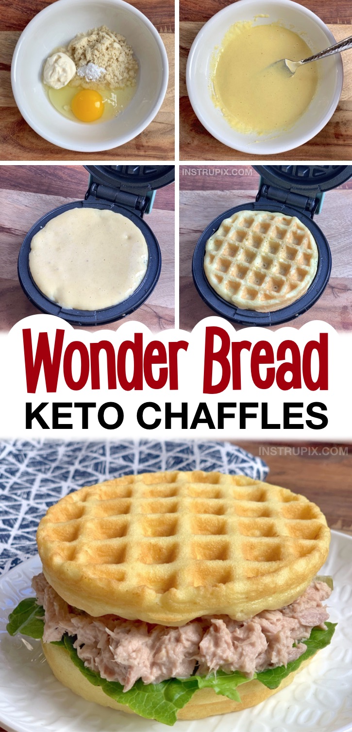 Easy Keto Wonder Bread Chaffle Recipe -- The BEST soft and delicious sandwich bread chaffles made with almond flour, egg and mayo! A super low carb bread idea for lunch sandwiches. Super quick and easy to make! #chaffles #keto #lowcarb