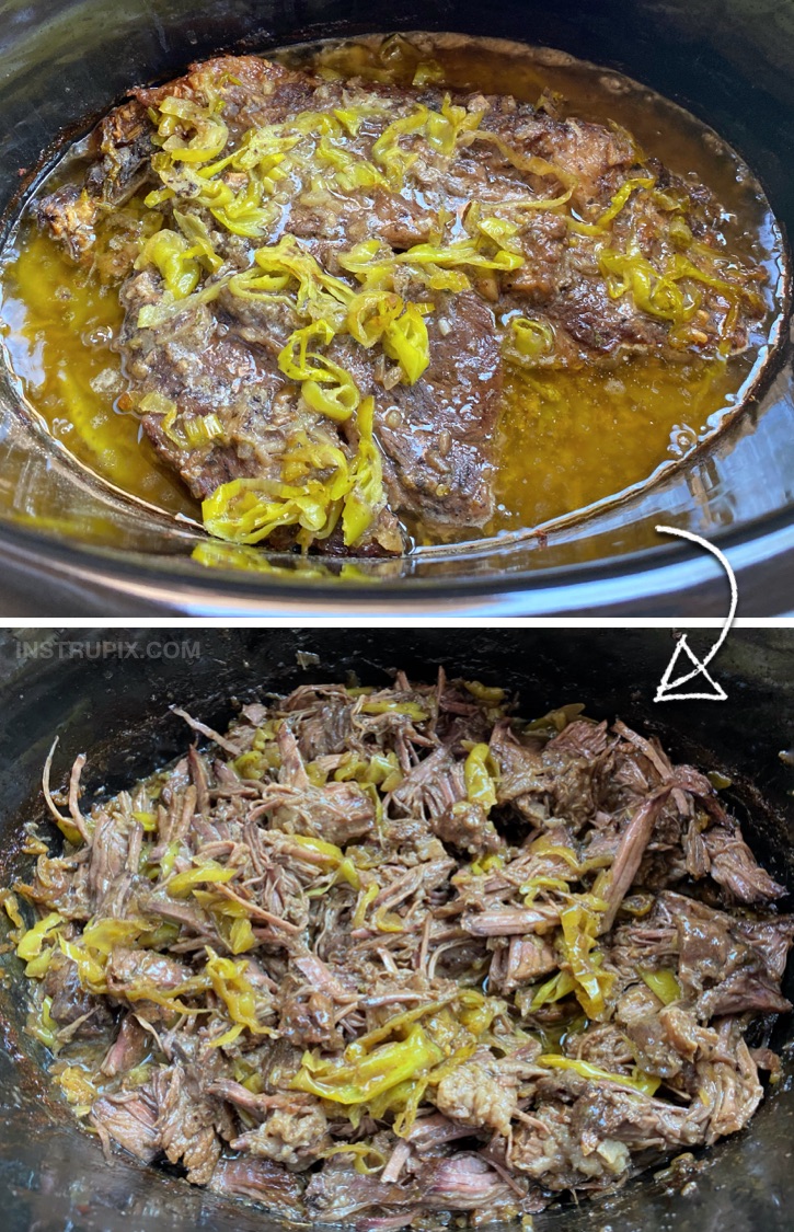 Super easy crockpot dinner recipe for the family! Slow Cooker Pot Roast Sandwiches